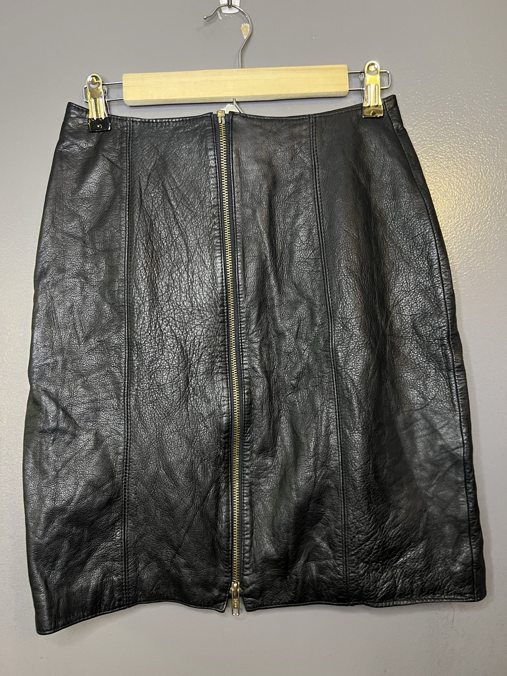 Vintage Avon Skirt Womens 9/10 Black Leather Pencil Knee Length Front Zip Lined